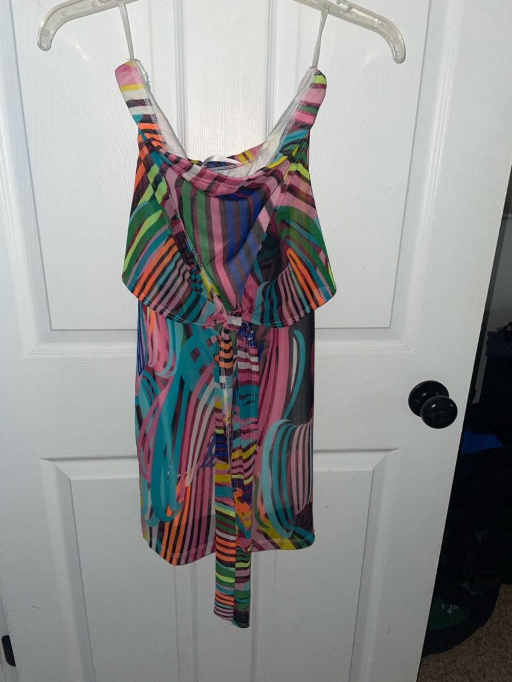 Black Bead Strapless Multicolor Dress with Pink, Teal, Yellow and Orange